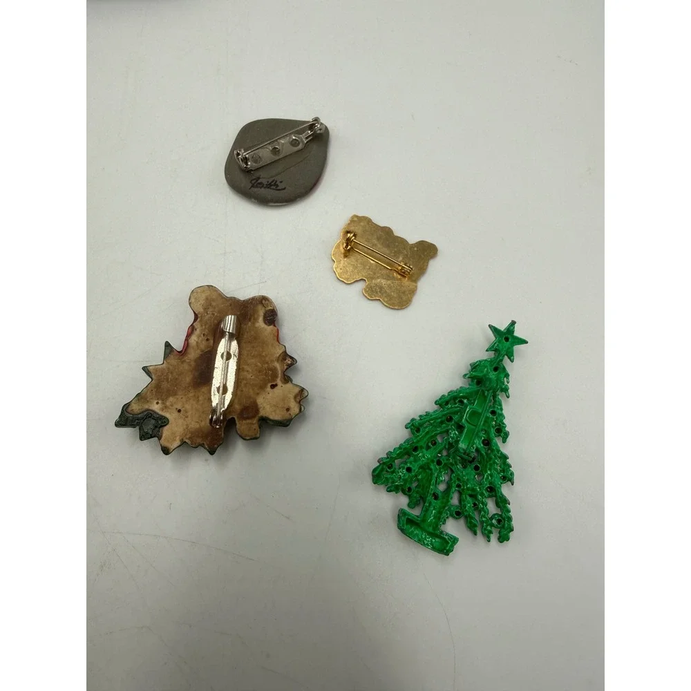 Vintage Christmas‎ Brooch Lot Santa Judith Tree Rhinestone Gift Box Enamel Pins